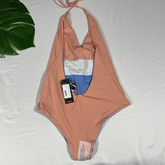 NEW‎ Tavik [ Small ] Chase Colorblock Deep V One-Piece Swimsuit in Sea Blue - Picture 10 of 12